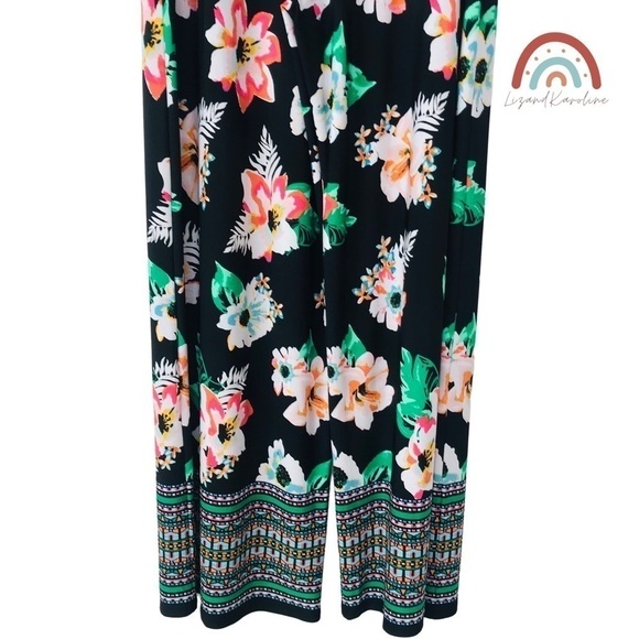 Versona High Waist Straight Wide Leg Tropical Floral Hibiscus Pants - Picture 6 of 9